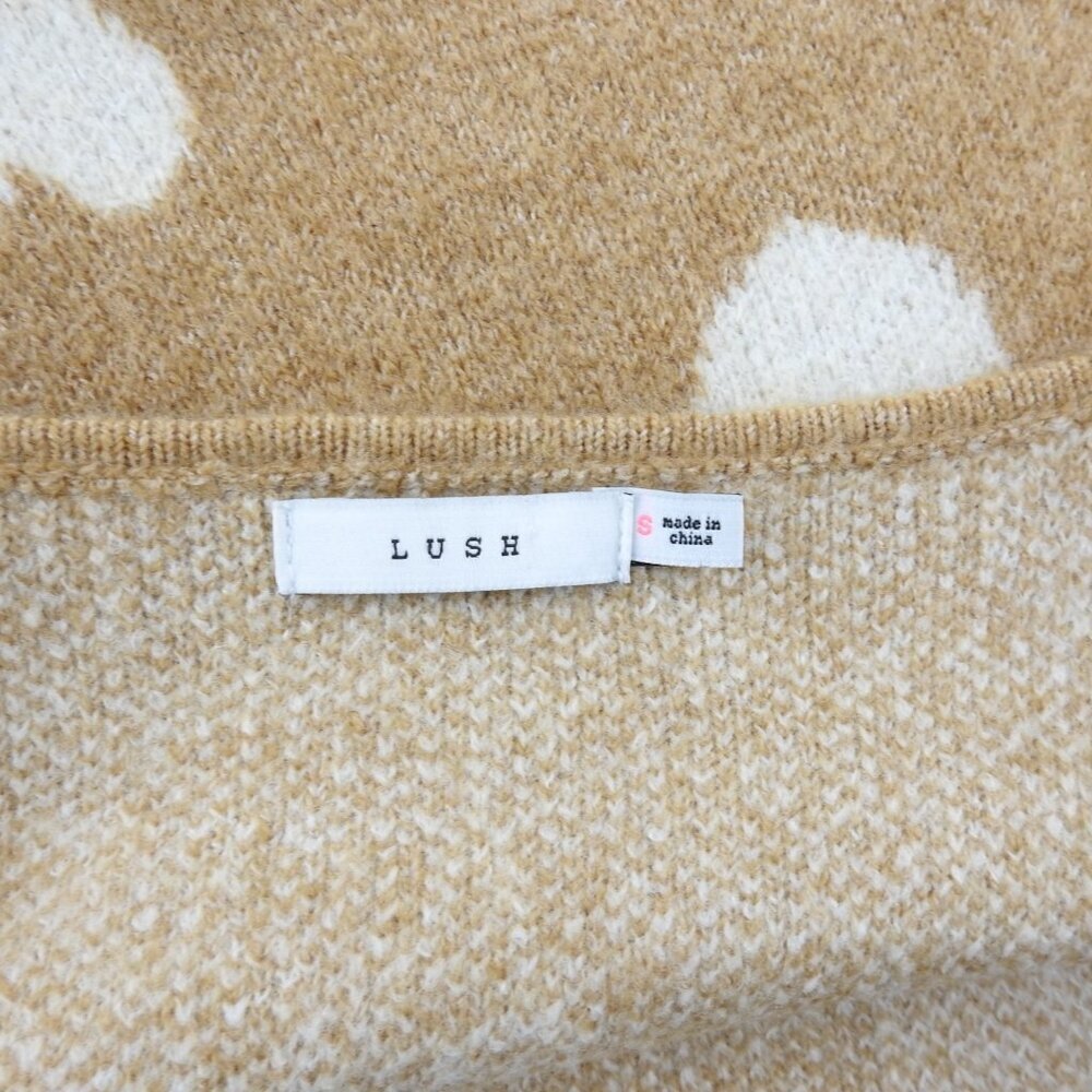 Women's Knit Lush Tan Heart Sweater Tank Top Soft Cream Beige Sz - Picture 4 of 6